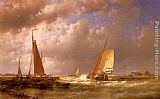 Abraham Paintings - Dutch Barges At The Mouth Of An Estuary by Abraham Hulk Snr